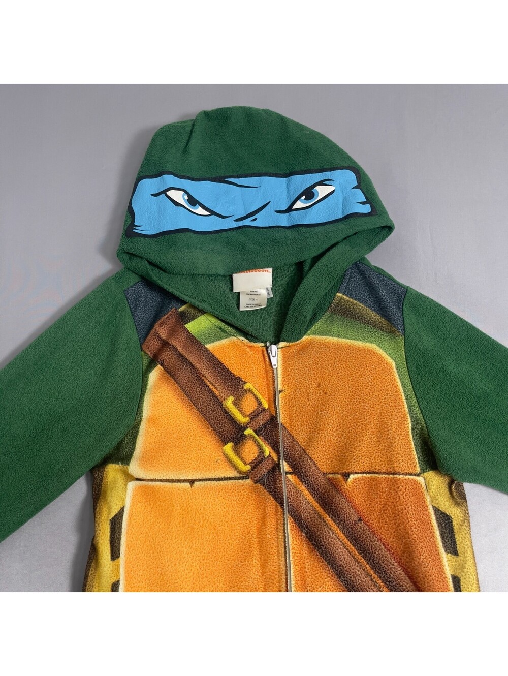 Boys Nickelodeon TMNT 2016 Leonardo Hooded One Piece Costume Jumpsuit Size 4